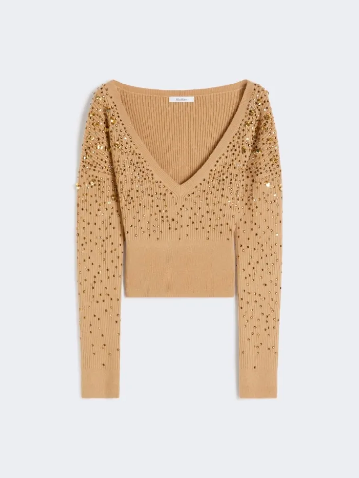 Wool and cashmere V-neck sweater - CAMEL