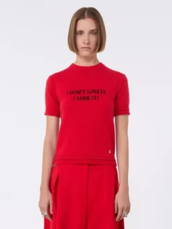 Wool and cashmere-knit T-shirt - RED