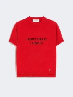 Wool and cashmere-knit T-shirt - RED