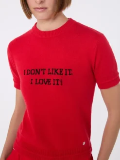 Wool and cashmere-knit T-shirt - RED