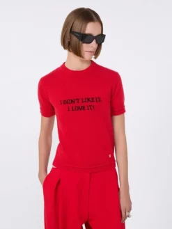 Wool and cashmere-knit T-shirt - RED