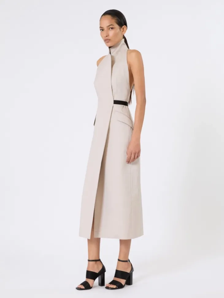 Wool and cotton canvas dress - BEIGE