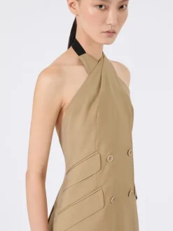 Wool and silk poplin sleeveless jacket - CAMEL