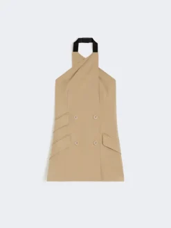 Wool and silk poplin sleeveless jacket - CAMEL