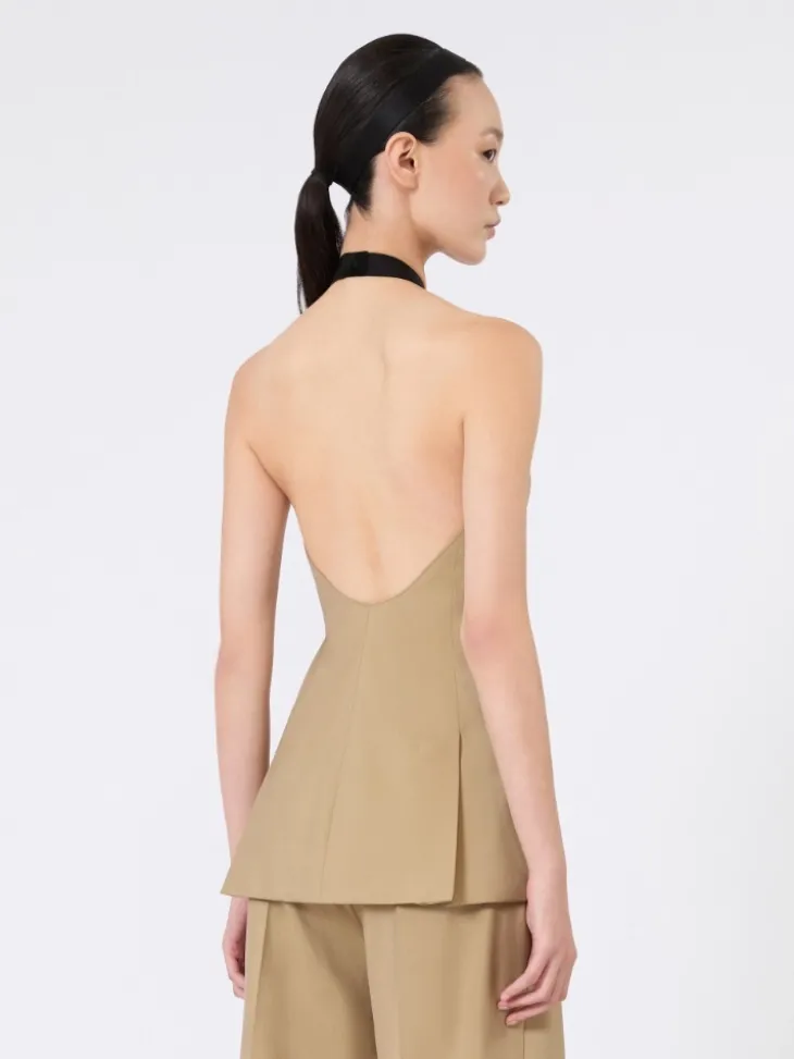 Wool and silk poplin sleeveless jacket - CAMEL