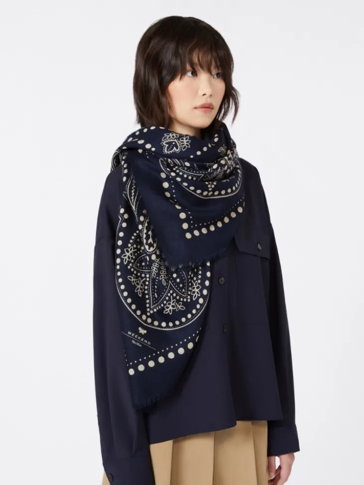 Wool and silk stole - MIDNIGHTBLUE