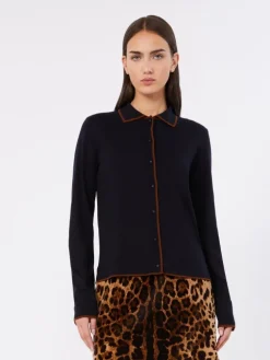 Wool and silk yarn cardigan - NAVY