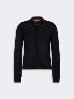 Wool and silk yarn cardigan - NAVY