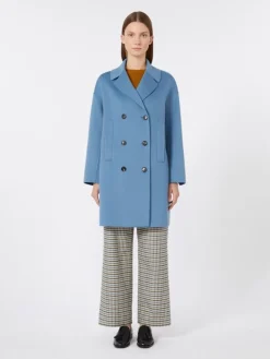 Wool broadcloth midi coat - LIGHT BLUE