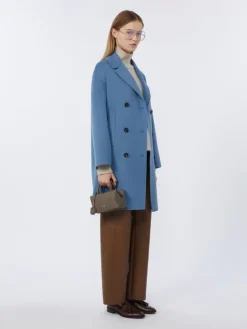 Wool broadcloth midi coat - LIGHT BLUE