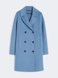 Wool broadcloth midi coat - LIGHT BLUE