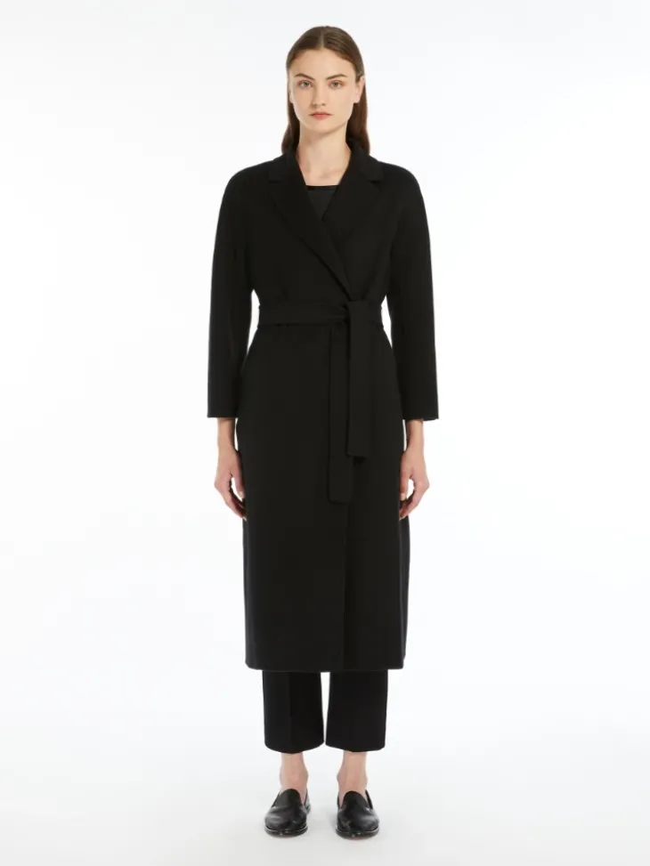 Wool broadcloth midi coat - BLACK