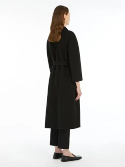 Wool broadcloth midi coat - BLACK