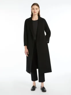 Wool broadcloth midi coat - BLACK
