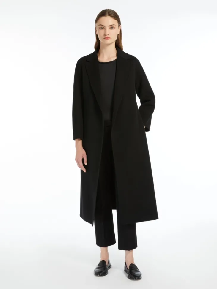 Wool broadcloth midi coat - BLACK