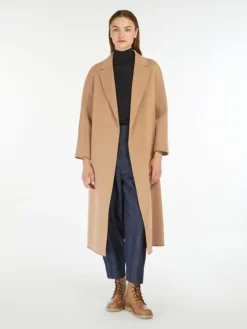 Wool broadcloth midi coat - CAMEL