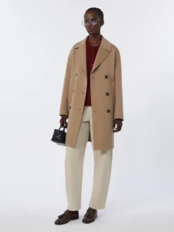 Wool broadcloth midi coat - BEIGE