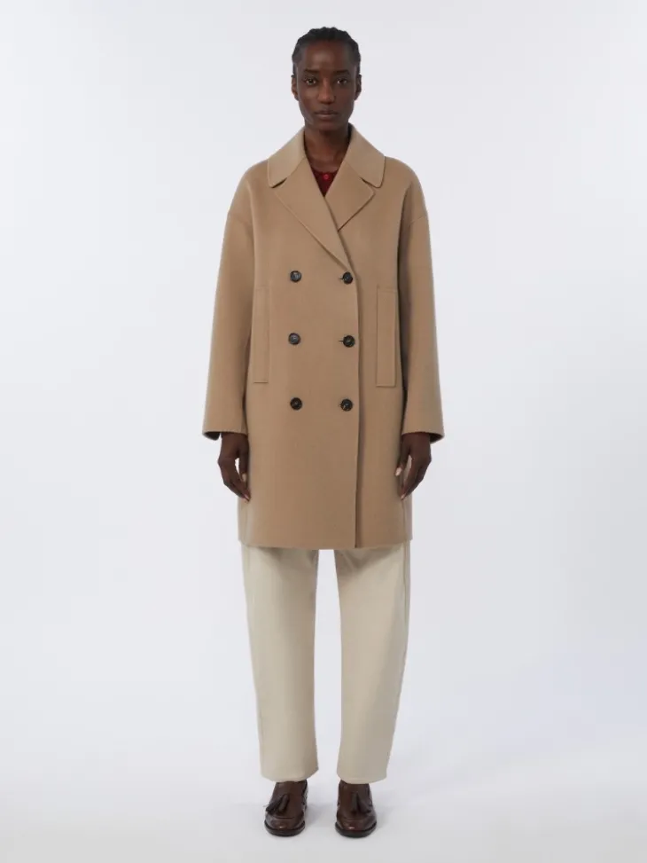 Wool broadcloth midi coat - BEIGE