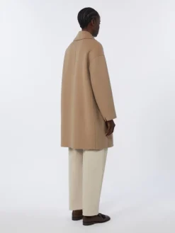 Wool broadcloth midi coat - BEIGE