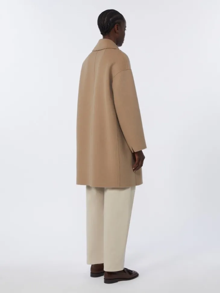 Wool broadcloth midi coat - BEIGE