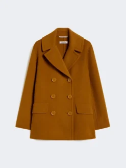 Wool broadcloth pea coat - MUSTARD