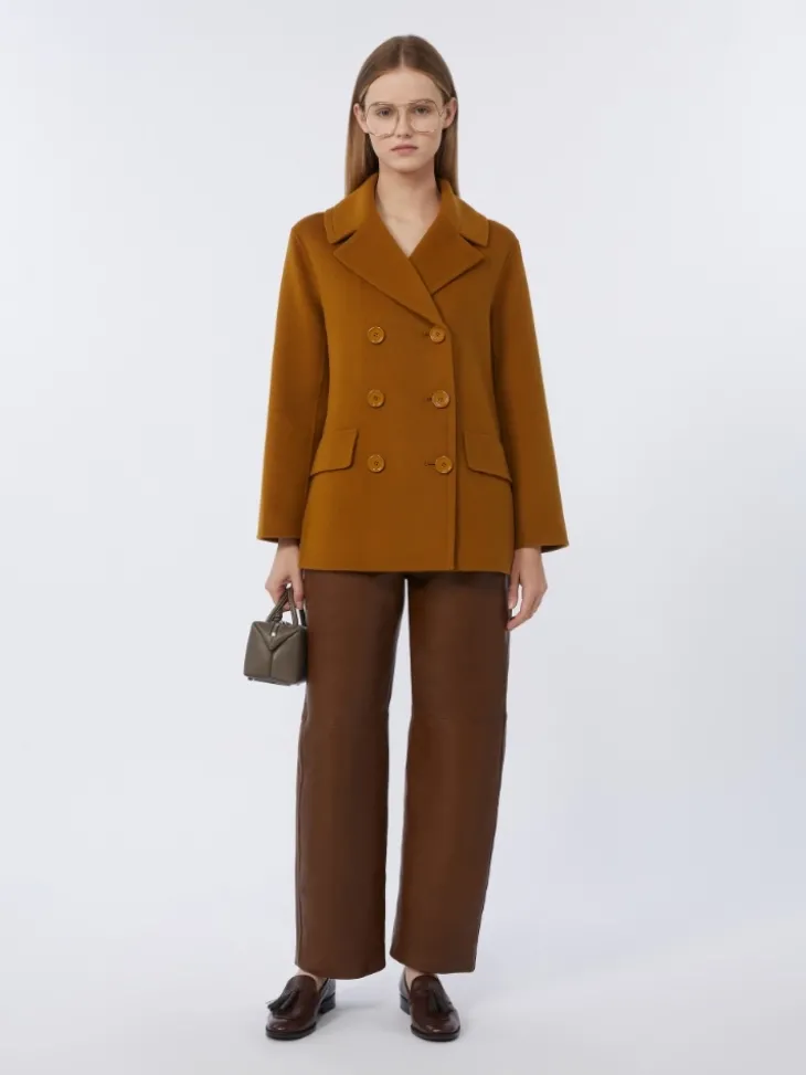Wool broadcloth pea coat - MUSTARD