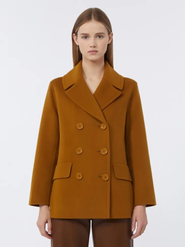 Wool broadcloth pea coat - MUSTARD