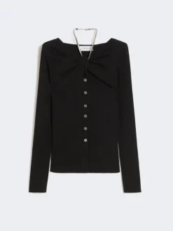 Wool cardigan with chain - BLACK