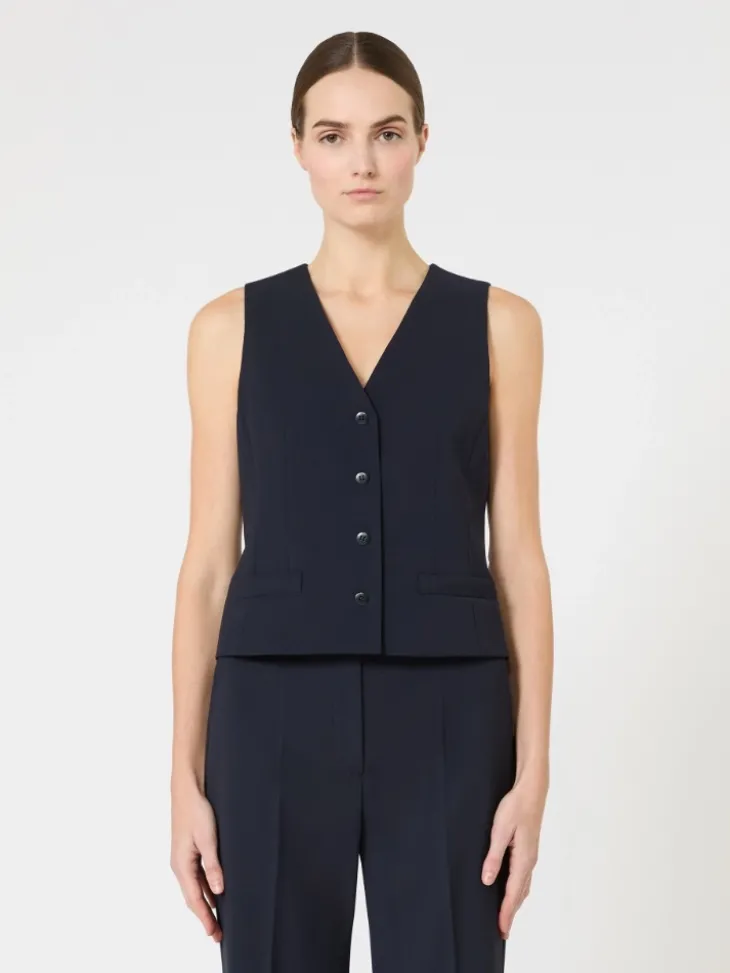 Wool crepe gilet - NAVY