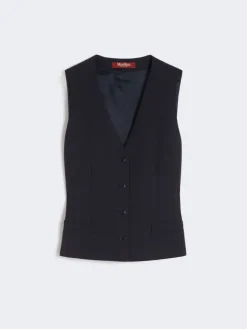 Wool crepe gilet - NAVY