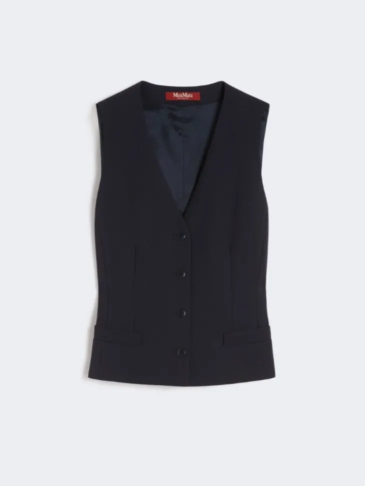 Wool crepe gilet - NAVY