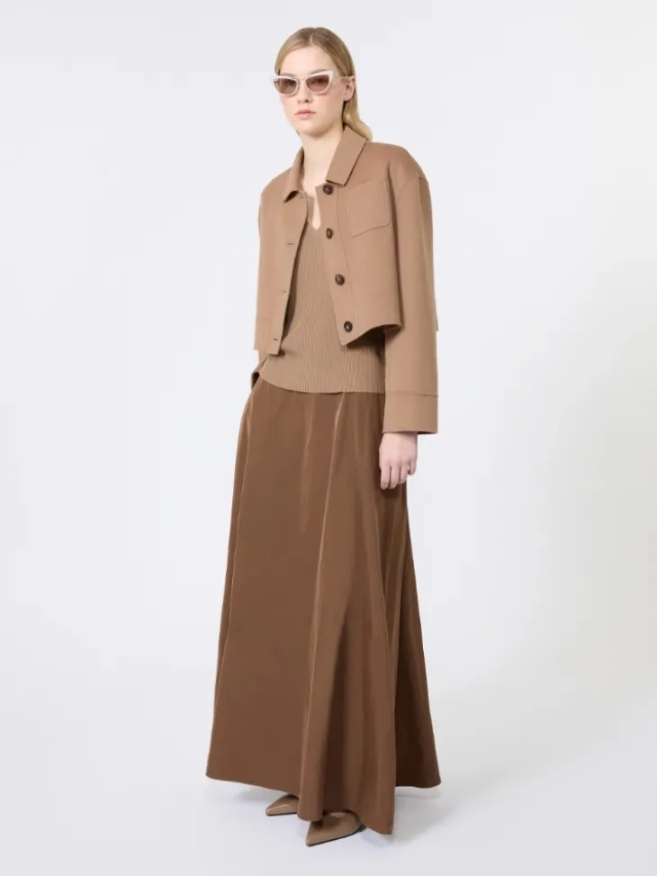 Wool drap cropped jacket - CAMEL