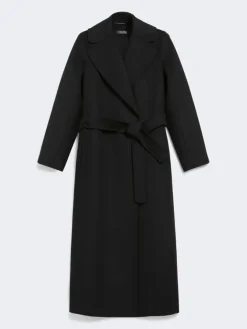 Wool drap wrap coat - BLACK