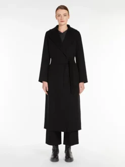 Wool drap wrap coat - BLACK