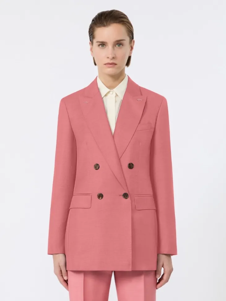 Wool, mohair and silk double-breasted blazer - CORAL