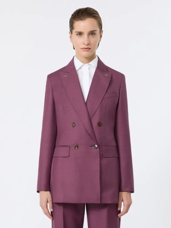 Wool, mohair and silk double-breasted blazer - WINE-COLOURED