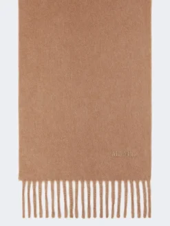 Wool scarf with embroidery - CAMEL