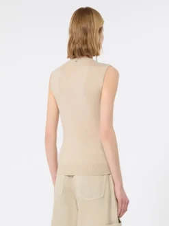 Wool top with bejewelled fringe detail - BEIGE