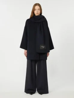 Wool-blend coat with scarf - NAVY