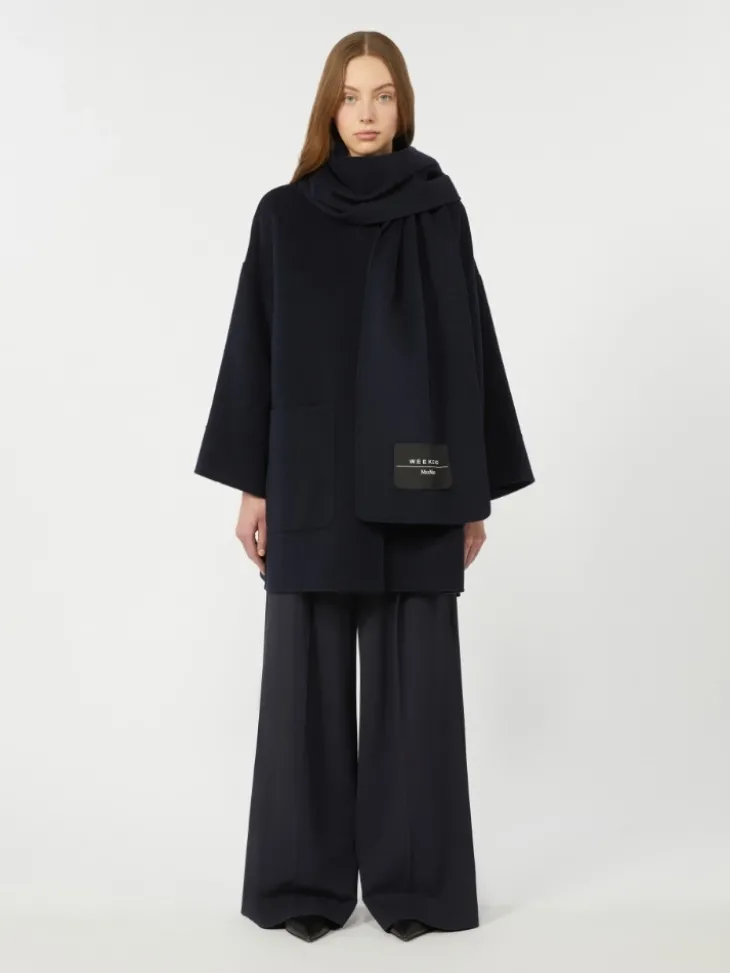Wool-blend coat with scarf - NAVY