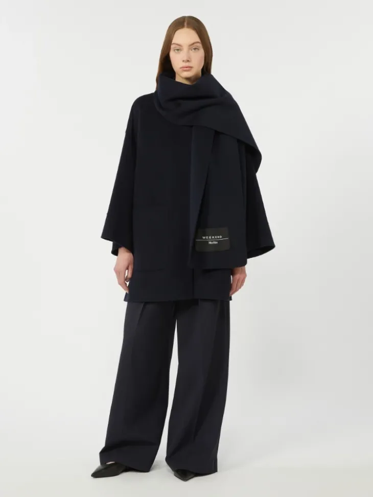 Wool-blend coat with scarf - NAVY