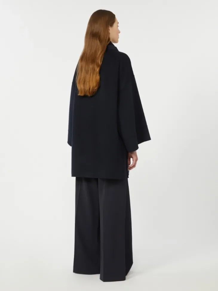 Wool-blend coat with scarf - NAVY