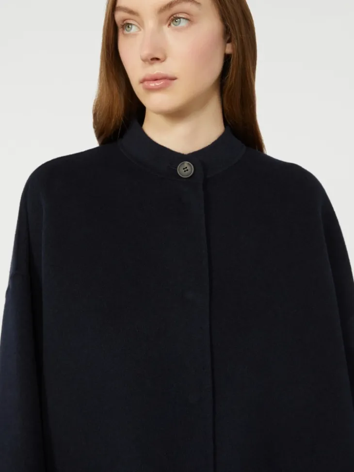 Wool-blend coat with scarf - NAVY
