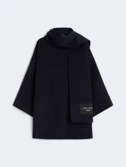Wool-blend coat with scarf - NAVY