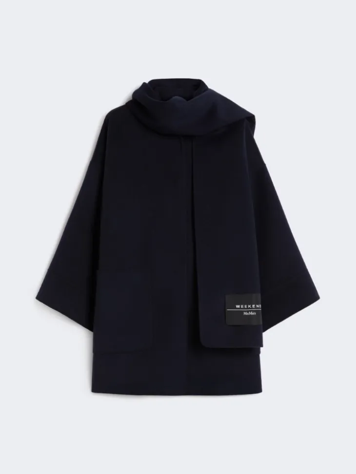 Wool-blend coat with scarf - NAVY