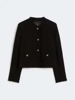 Wool-blend crew-neck jacket - BLACK