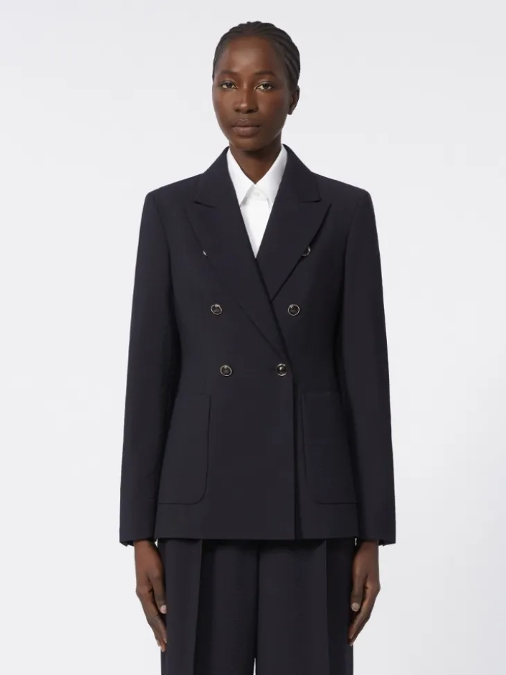 Wool-blend seersucker blazer - ULTRAMARINE