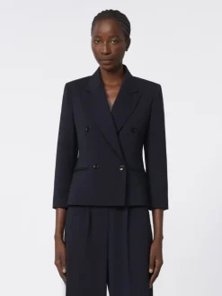 Woollen cloth cropped blazer - ULTRAMARINE