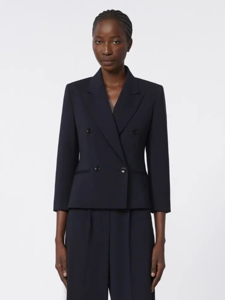 Woollen cloth cropped blazer - ULTRAMARINE