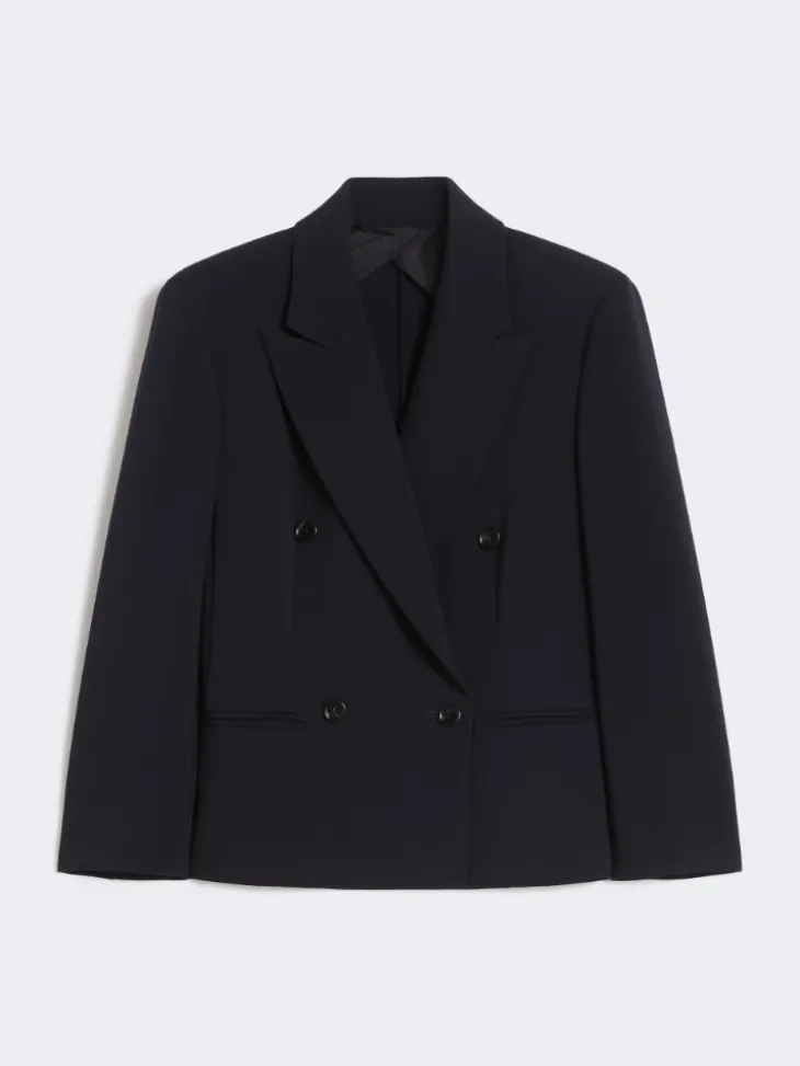 Woollen cloth cropped blazer - ULTRAMARINE